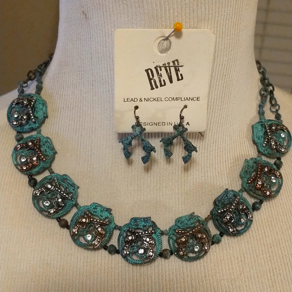 REVE Western Style Necklace & Earrings Jewelry Set Tarnished Look Crossed Pistol - Picture 8 of 10